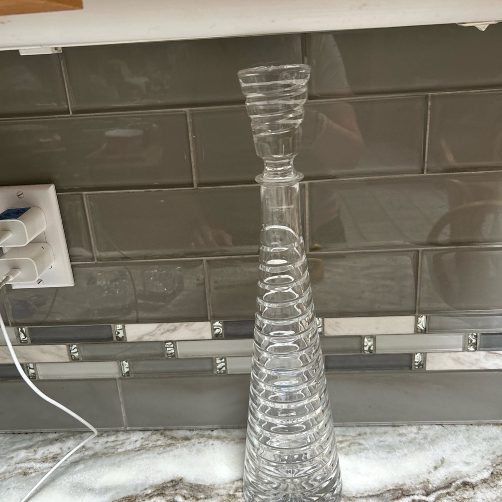 Block Crystal Coil Pattern Decanter 13 in  & Stopper modern design Heavy Solid